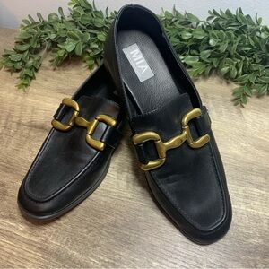 MIA Black Loafers with Gold Horsebit Detail Ladies Size 8.5